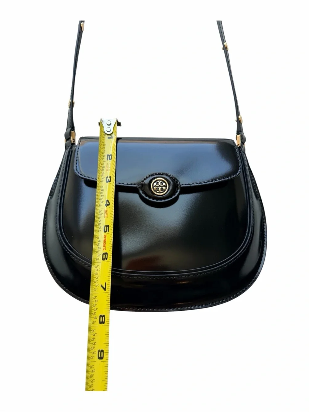 Tory Burch ROBINSON SPAZZOLATO SMALL FLAP BAG - BLACK